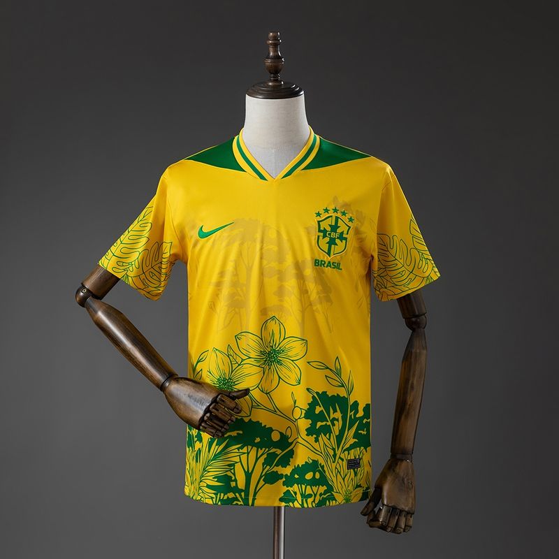 Brazil Yellow and Green Flower Special Stadium Jersey