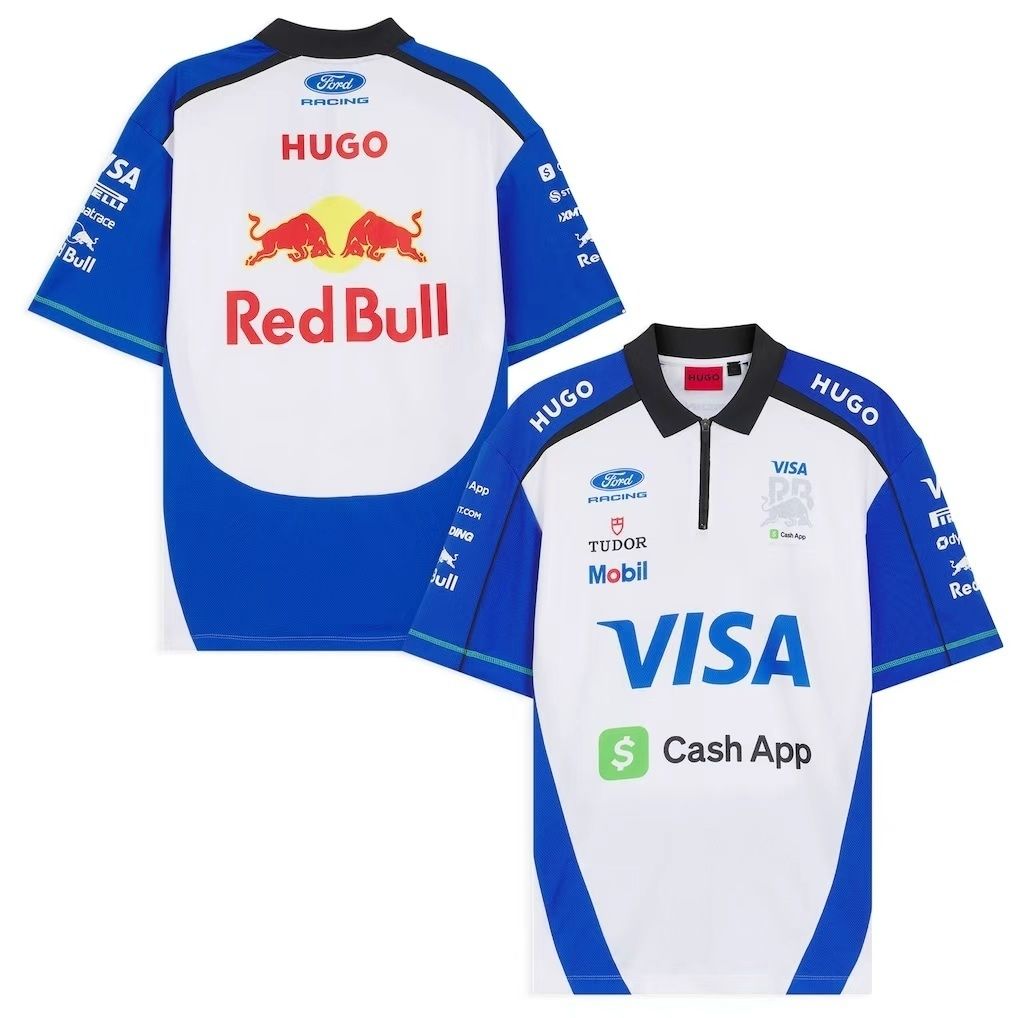 Red Bull White and Blue Collar Racing Suit 