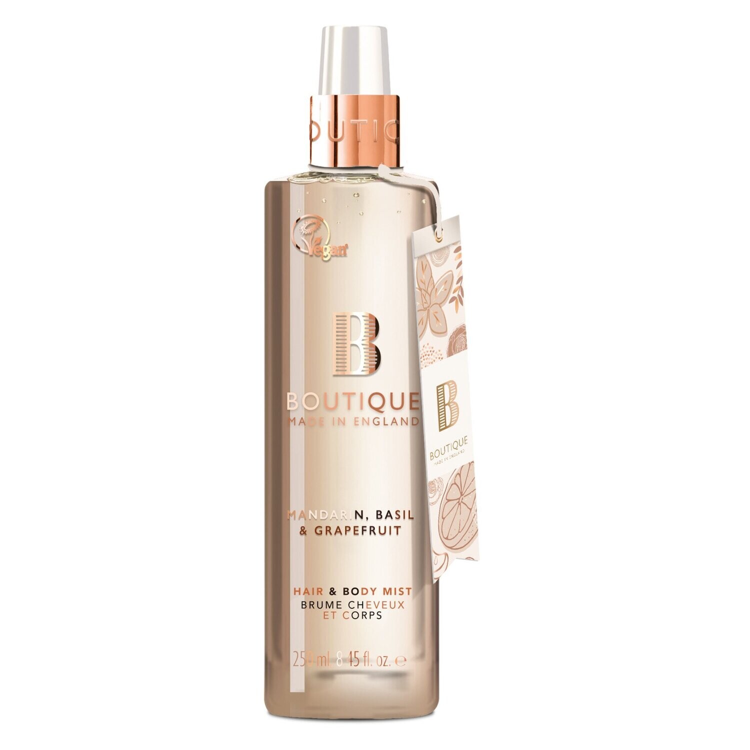 Boutique Mandarin, Basil & Grapefruit Hair & Body Mist 250ml Boutique Mandarin, Basil & Grapefruit Hair & Body Mist 250ml