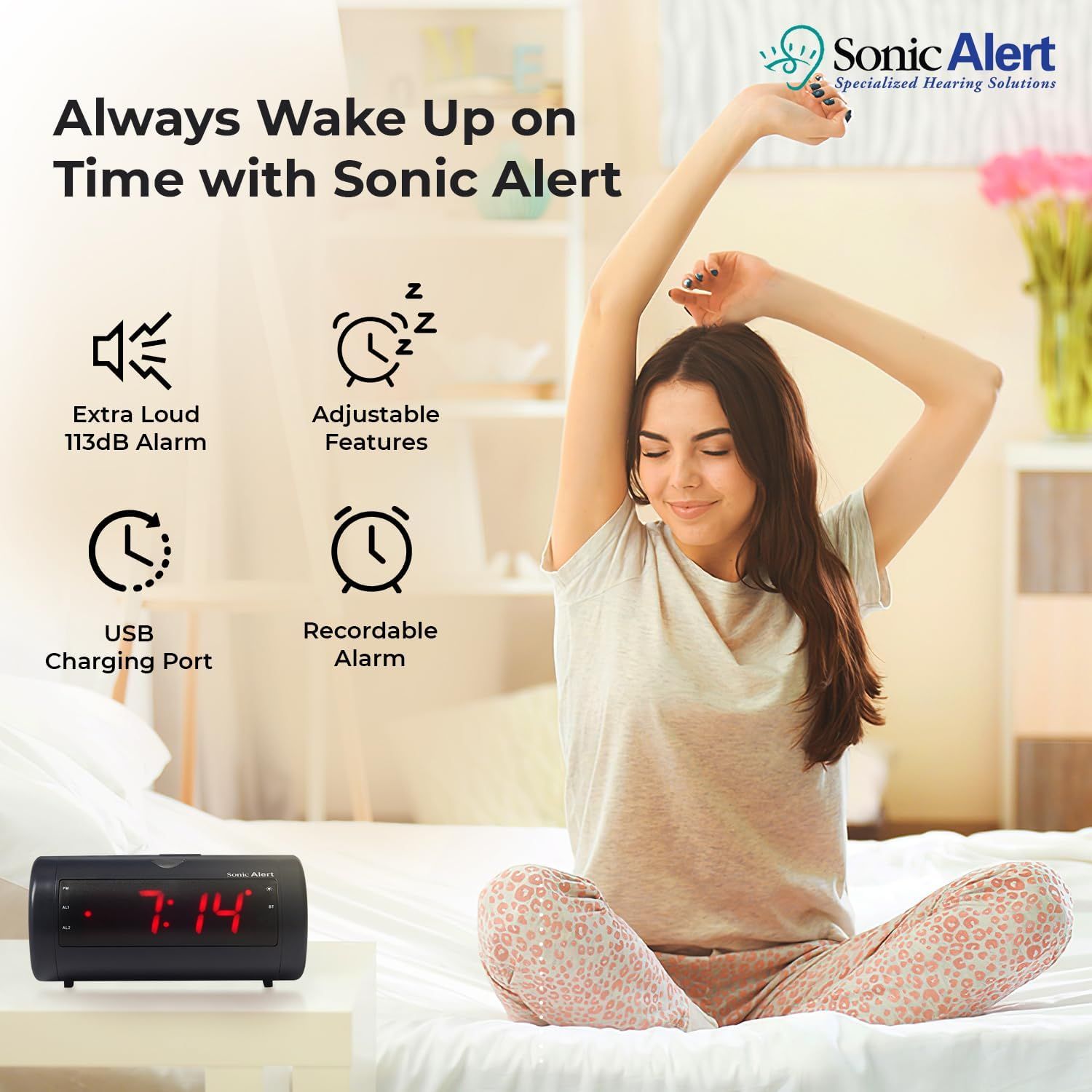 Sonic Blast - Super Loud Dual Alarm Clock w/Speaker &amp; Bed Shaker