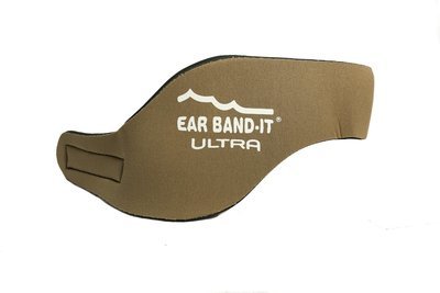 Tan size large Ear Band-It Ultra with pair of Floating Putty Buddies Ear Plugs