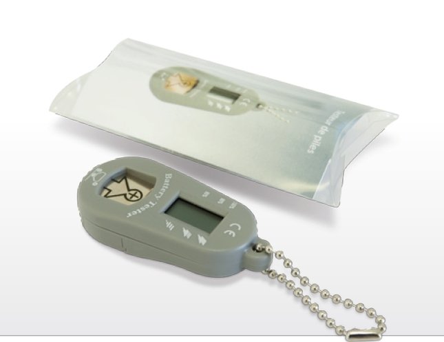 Hearing aid battery tester with battery storage