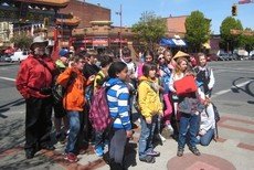 Tourist tour group with tour guide