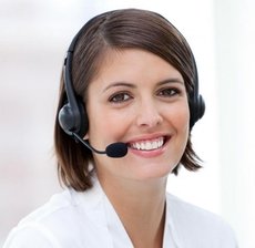 Young woman wearing Telephone headset