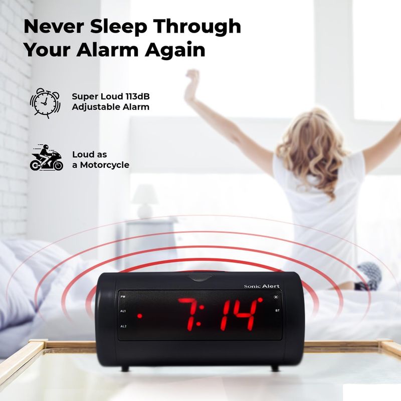Sonic Blast - Super Loud Dual Alarm Clock w/Speaker &amp; Bed Shaker