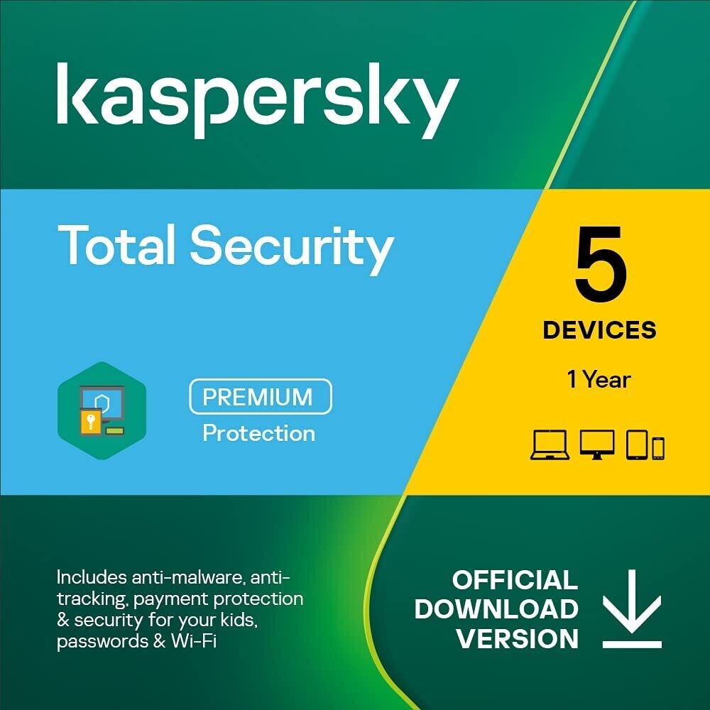 Kaspersky Total Security 2021 | 5 Devices | 1 Year | PC/Mac/Android | Online Code