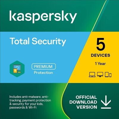 Kaspersky Total Security 2021 | 5 Devices | 1 Year | PC/Mac/Android | Online Code