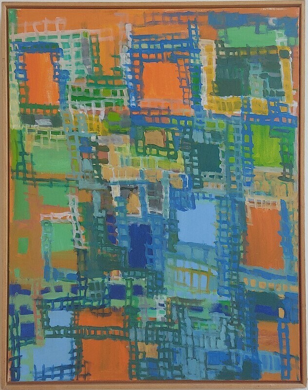 Oranje, groen en donkerblauw geruit