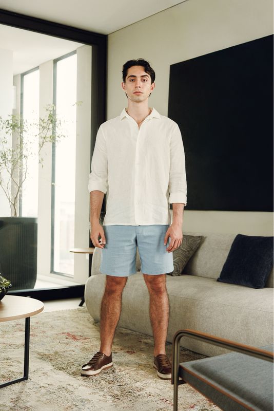 Light Blue Lino Short