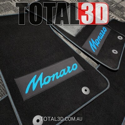 Holden Monaro CV8 - 3 piece - Custom Floor Mat set - Blue with Black Binding and Blue stitching 