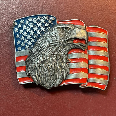 Vintage 1980s Eagle/American Flag Belt Buckle