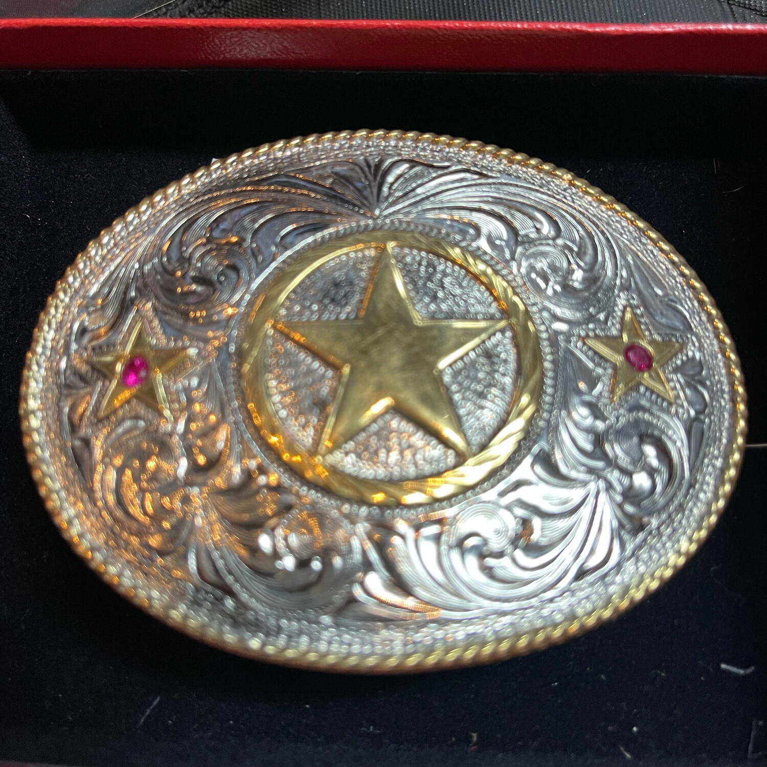 New Justin Silver Western Belt Buckle. Free Shipping