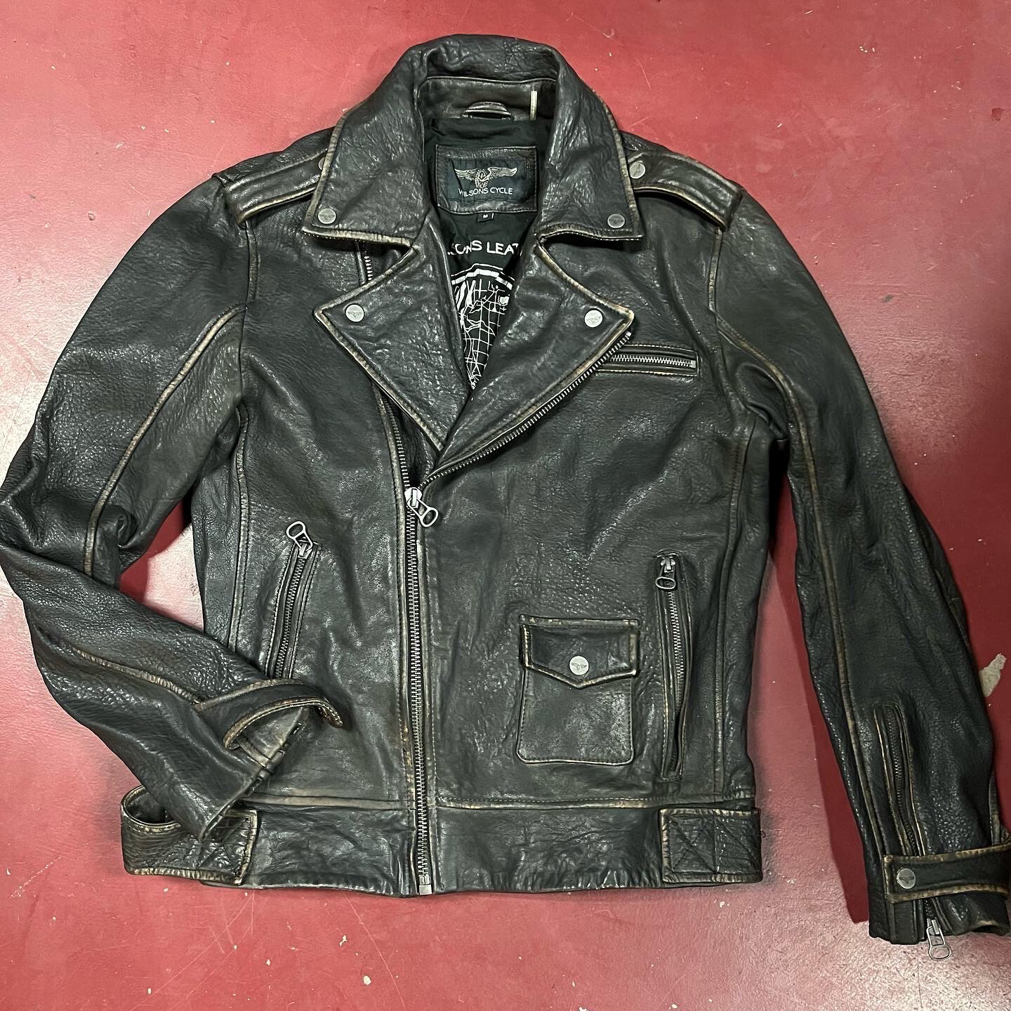 Vintage 1980s Wilson’s Leather Motorcycle Jacket. Free Shipping