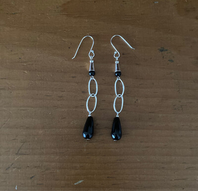 Onyx and Chain Drop Earrings