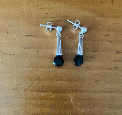 Simple Sterling Silver and Onyx Drop Earring