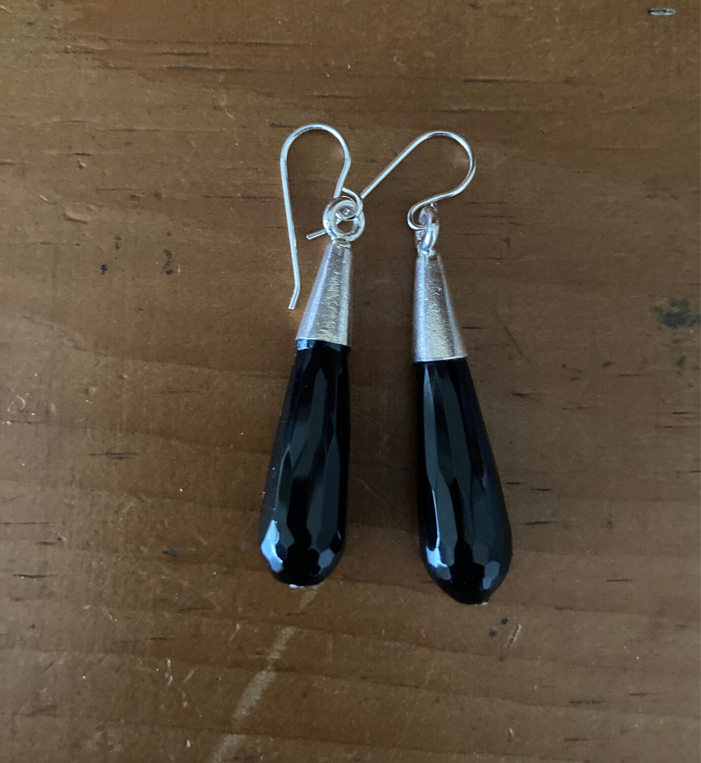 Sterling Silver and Onyx Drop Earrings