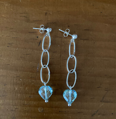 Aquamarine Heart with Sterling Silver Chain Earrings