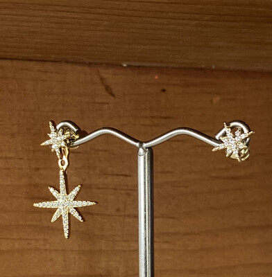 Asymmetrical Gold And Cz Star Earring