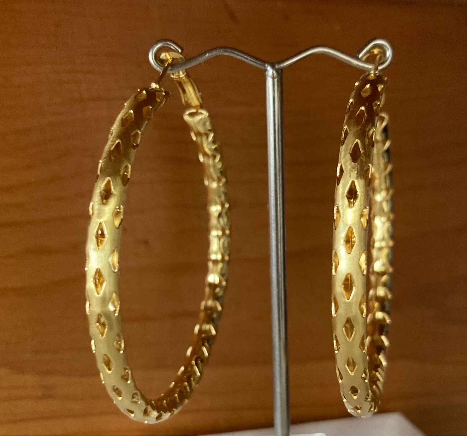 Large Bold Gold Patterned Hoops