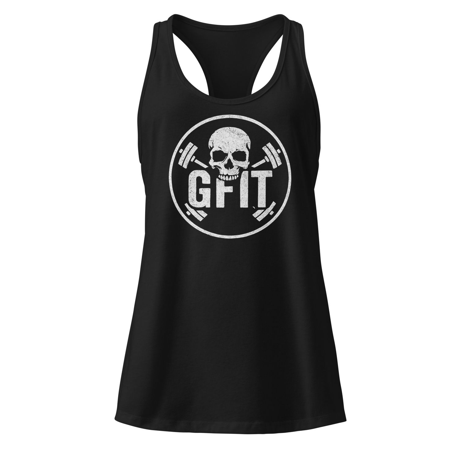 &quot;BARBELL SKULL&quot; Women’s fitted racerback tank top