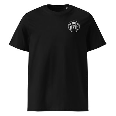 &quot;BARBELL SKULL&quot; Unisex organic ribbed neck t-shirt