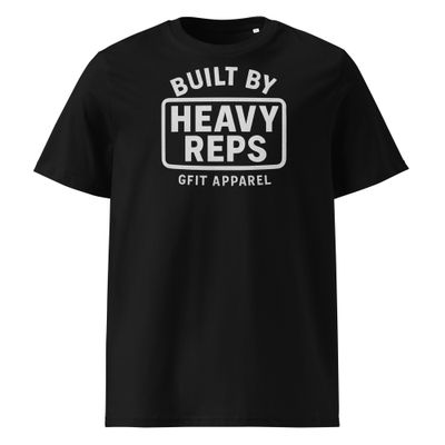 &quot;BUILT BY HEAVY REPS&quot; Unisex organic ribbed neck t-shirt