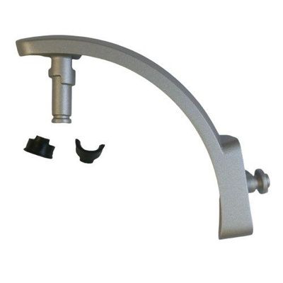 Silver molded right YOKE arch including two small clips and fittings for Neumann NDH headphones on a white background
