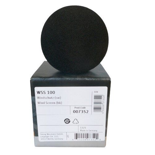 Neumann 007352 dark foam spherical large mic cover wind shield on a retail box WSS100 on a white background 