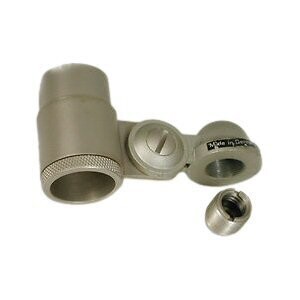 Neumann nickel coloured Stand Mount SG 367 for microphone with a thread adapter below it on a white background