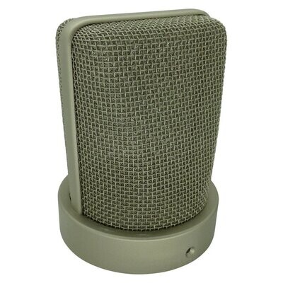 Nickel coloured wire mesh basket for a Neumann large diaphragm microphone