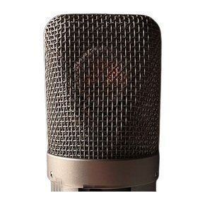 Neumann nickel coloured wire mesh mic basket for M 149 microphone shown against a white background