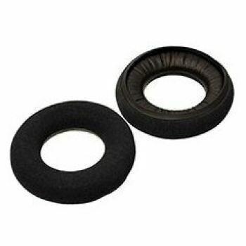 Two black Neumann ear cushions for NDH20 headphone one face up the other reverse side up on a white background part 508819