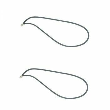Two light grey tear drop shaped loops of crimped Neumann 576567 elastic cords for an EA1 mic suspension on a white background