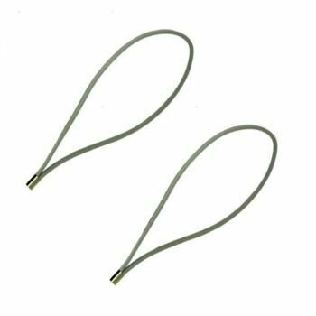 Two Neumann EA2 light grey elastic loops side by side with a metal crimp on each across the two ends of each 