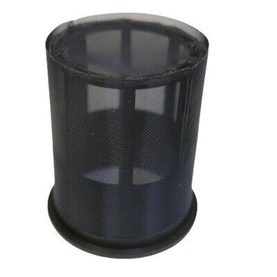 Small black frame with external gauze shaped like a top hat for a Neumann KMS105 microphone on a white background