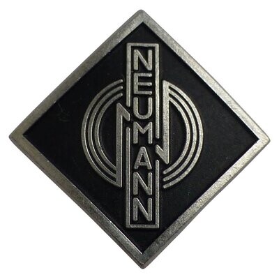 Neumann Logo badge Black for U67 Metal alloy diamond shaped name badge Neumann 061481 with three stylised concentric rings over black on a white background