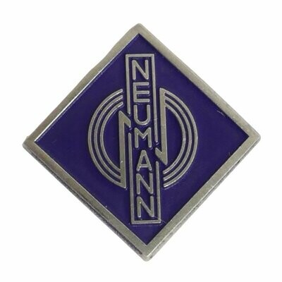 Neumann Logo Badge for U47 fet Metal alloy diamond shaped name badge Neumann 061468 with three concentric rings over purple on a white background