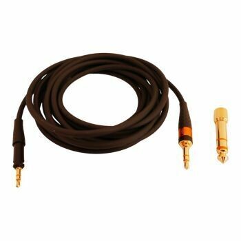 Neumann straight black cable which has been placed in a coil to show two gold coloured connectors and an adapter 