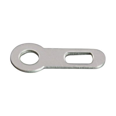 Neumann solder lug for various microphones Neumann small metal plate with circular end and two cut-outs for a solder tag part number 060585 on a white background