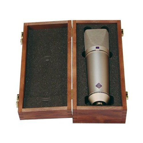 Neumann Wooden box with hinge on longest edge and foam inserts with a cut-out containing a  U87 Microphone part number 071247