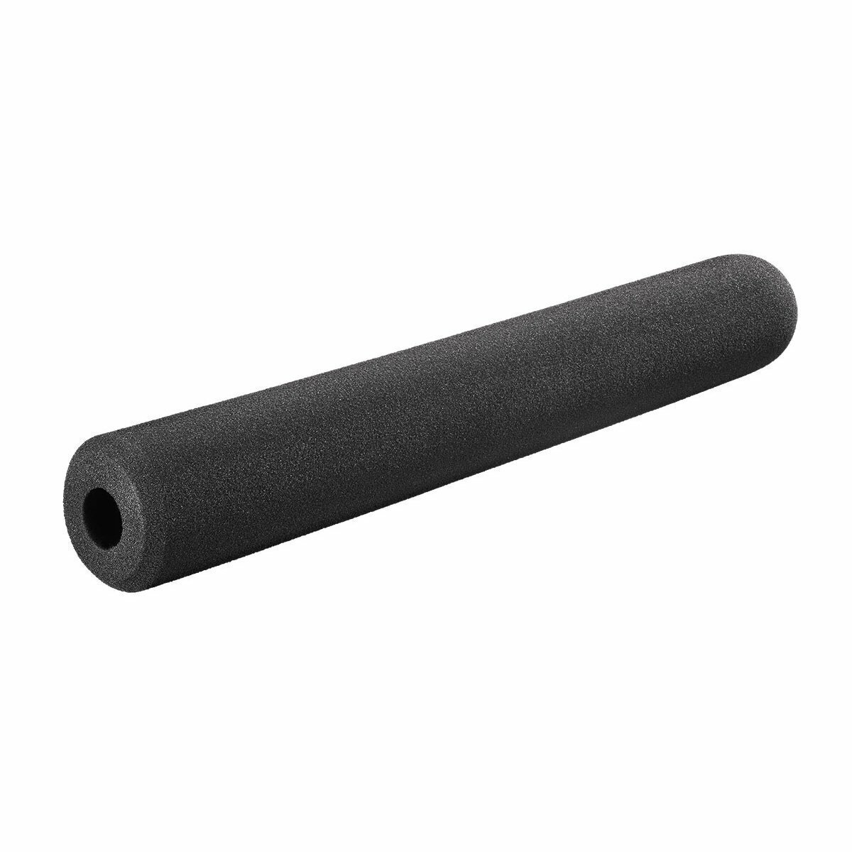 Neumann WS 82 black cigar shaped mic foam wind shirled with small round entrance for microphone on a white background