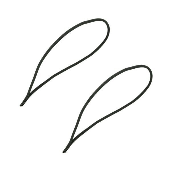 Two thick dark grey elastic rings for Neumann microphone suspension with crimped ends on a white background