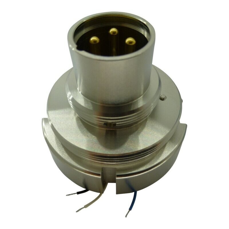 Neumann U87Ai Metal flange with XLR three pin male plug and three conection wires at rear on a white background