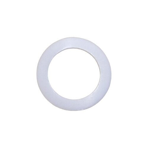 White plastic PTFE round washer on a whte background 