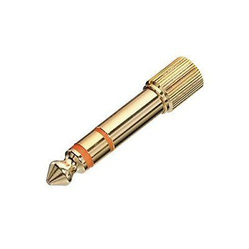NDH20 Gold plated stereo audio adapter jack showing tip, ring and sleeve on 6.35mm jack with orange insulator rings 