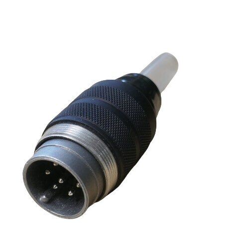 Neumann In-line cable connector seven pin male in black and nickel housing and screw thread on front edge of outer collet