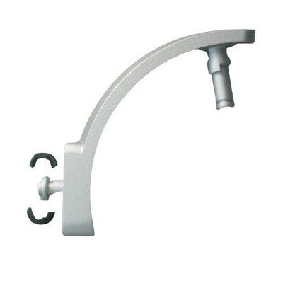 Silver molded Left YOKE arch including two small clips and fittings for Neumann NDH20 headphones on a white background
