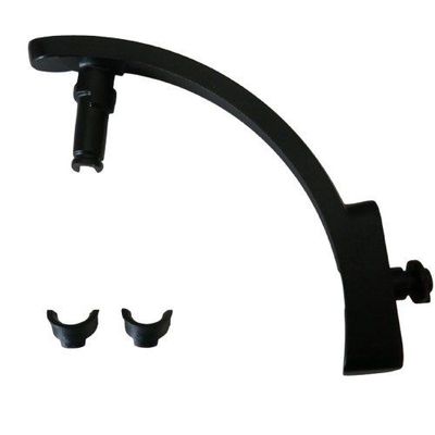 Black Plastic molded right YOKE arch including two small clips and  fittings for Neumann NDH headphones on a white background