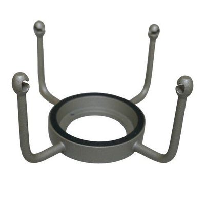 Neumann Nickel coloured ring with 4 equal spaced metal posts with hooked toop for fastening a mic elastic to on a white