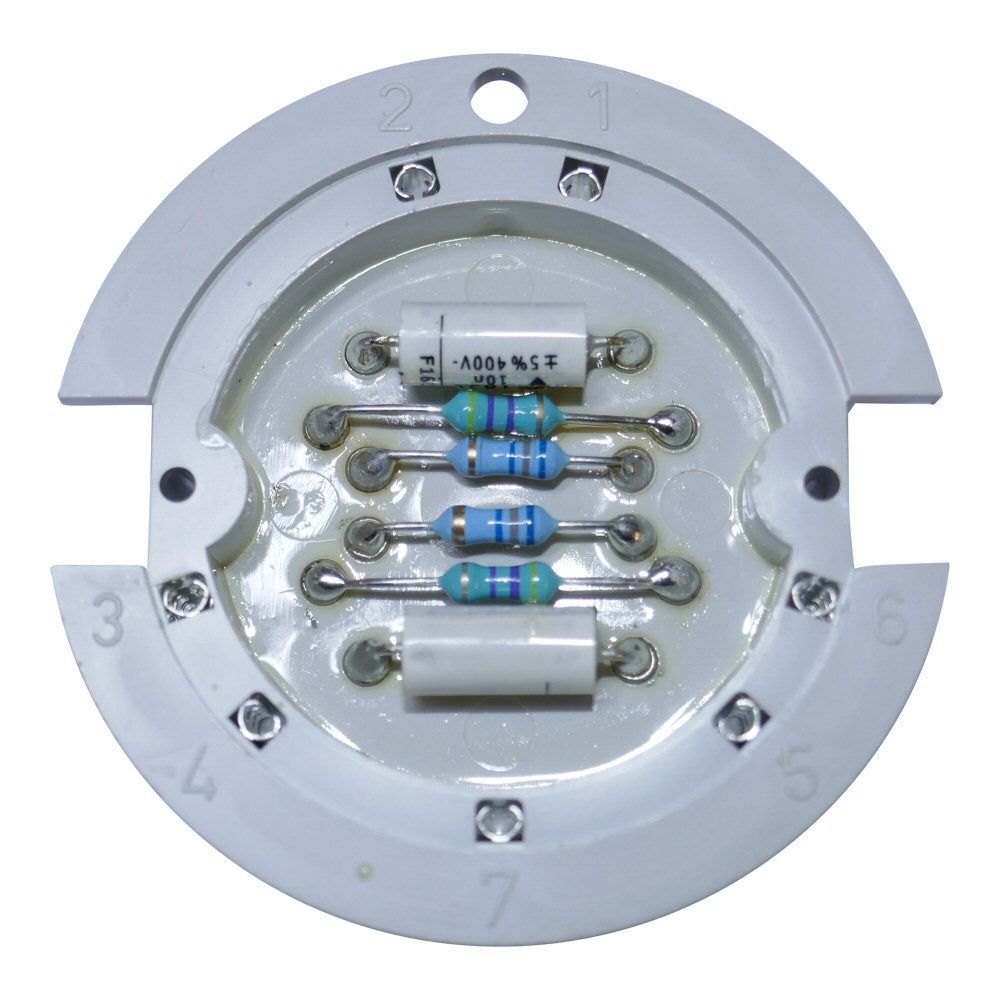 U67 Socket Unit Jack Holder complete Neumann U67 grey plastic disc with central tray containing resistors and other discrete components plus seven socket holes